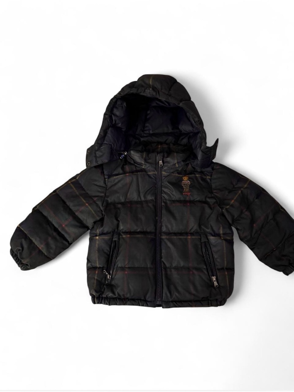 Kids Black Polo Hooded Puffer Jacket